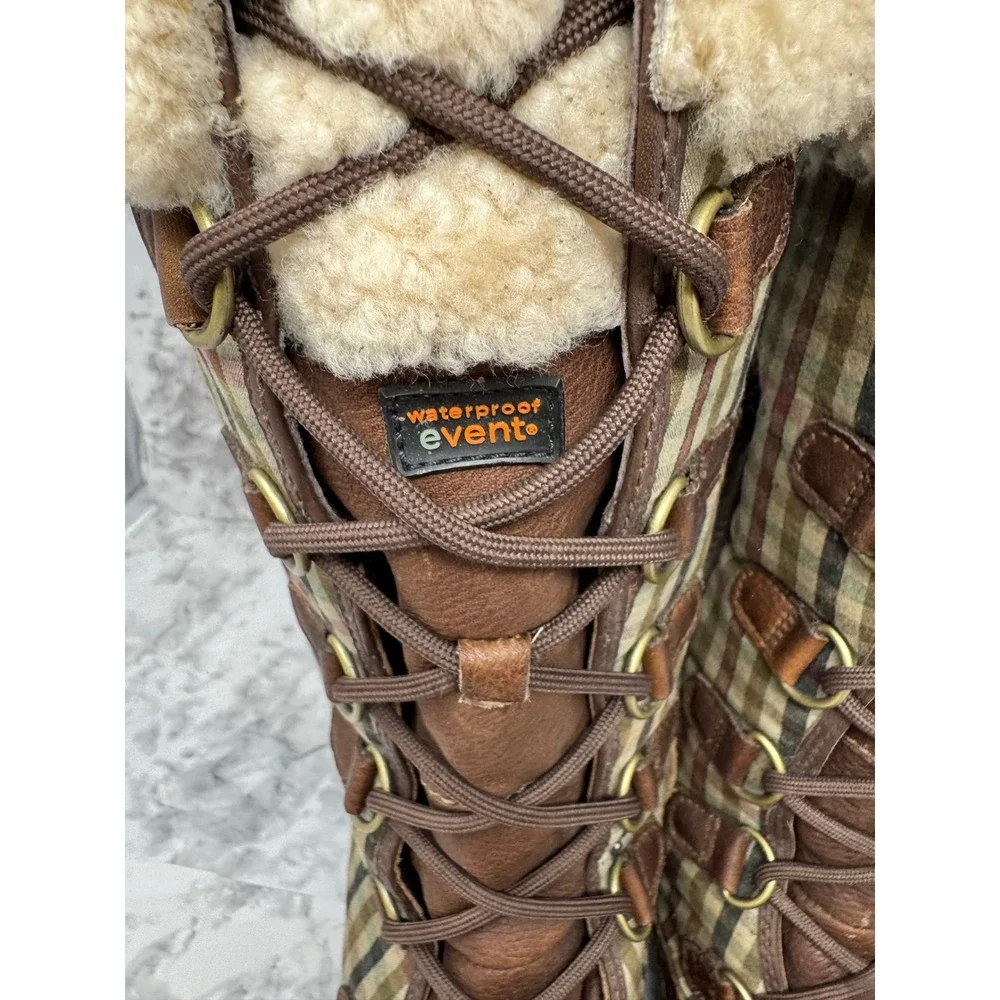UGG Australia Adirondack Tall Plaid Snow Boots Brown Leather Sheepskin   10